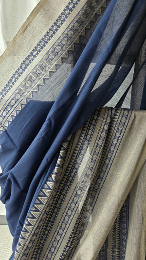 'NEELAMBOR' Handwoven Cotton Dhonekhali Saree