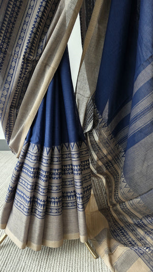 'NEELAMBOR' Handwoven Cotton Dhonekhali Saree