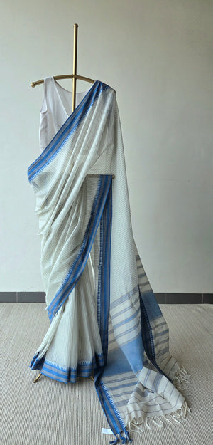 'JYOTSNA: Blue' Handwoven Begumpuri Cotton Saree