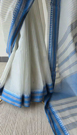 'JYOTSNA: Blue' Handwoven Begumpuri Cotton Saree