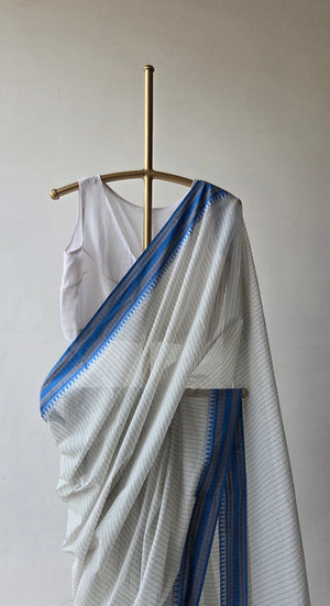'JYOTSNA: Blue' Handwoven Begumpuri Cotton Saree