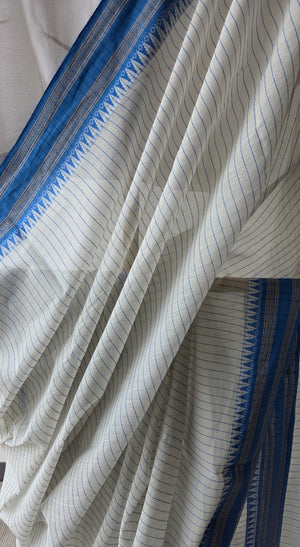 'JYOTSNA: Blue' Handwoven Begumpuri Cotton Saree