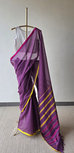 'KANIKA: Purple' Handwoven Begumpuri Cotton Saree
