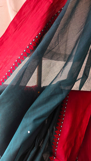 'MALINI: Teal' Handwoven Begumpuri Cotton Saree