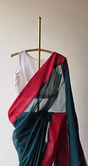 'MALINI: Teal' Handwoven Begumpuri Cotton Saree