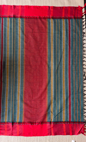 'MALINI: Teal' Handwoven Begumpuri Cotton Saree