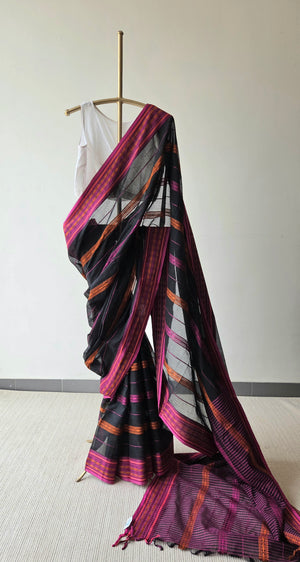 'TAMANNA: Orange-Pink' Handwoven Begumpuri Cotton Saree