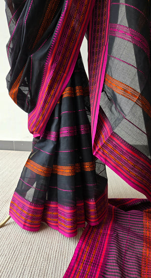 'TAMANNA: Orange-Pink' Handwoven Begumpuri Cotton Saree