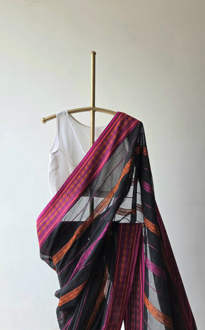 'TAMANNA: Orange-Pink' Handwoven Begumpuri Cotton Saree