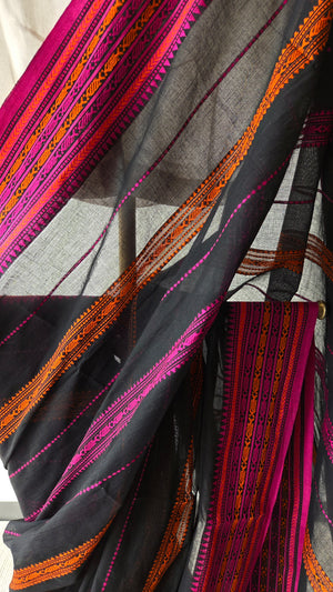 'TAMANNA: Orange-Pink' Handwoven Begumpuri Cotton Saree