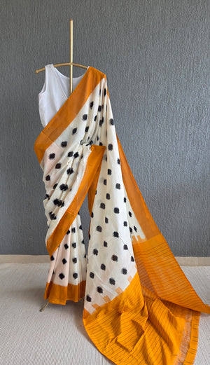 'BULLET POINTS' Handwoven Pochampally Ikat Cotton Saree