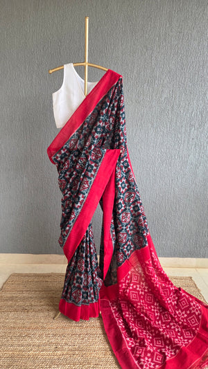 'CHROMATIC DIALOGUE' Handwoven Pochampally Ikat Cotton Saree