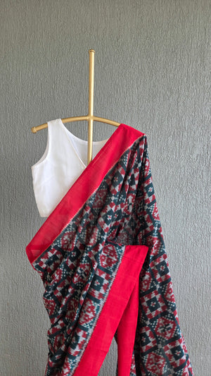 'CHROMATIC DIALOGUE' Handwoven Pochampally Ikat Cotton Saree