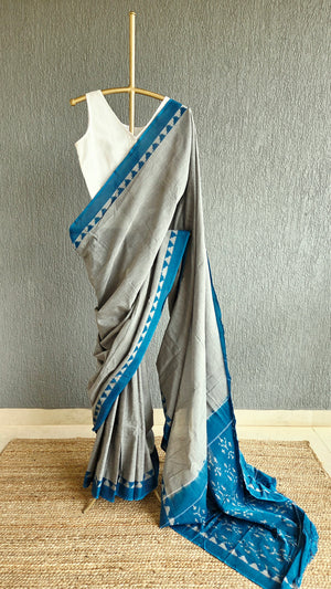 'LUMINOUS INTERVAL' Handwoven Pochampally Ikat Cotton Saree