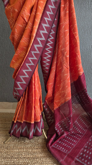 'VISUAL TEMPERATURE' Handwoven Pochampally Ikat Cotton Saree