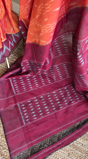 'VISUAL TEMPERATURE' Handwoven Pochampally Ikat Cotton Saree