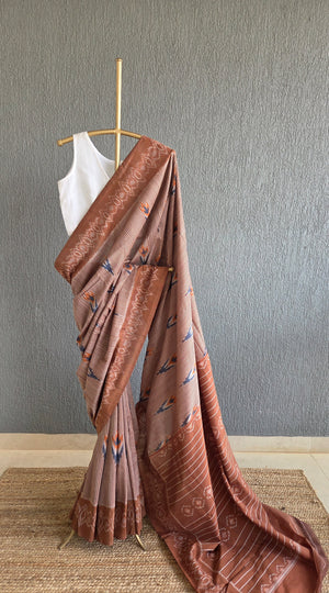 'THE THIRD COLOUR' Handwoven Pochampally Ikat Cotton Saree