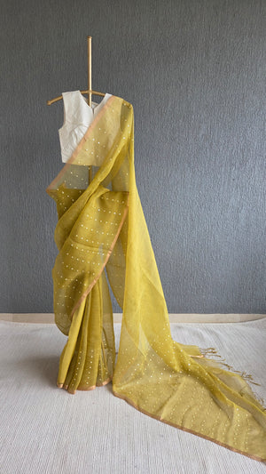 'TAVISHI - LIME YELLOW' Handwoven Resham Saree