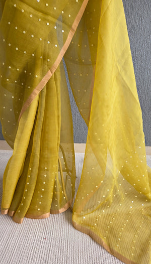 'TAVISHI - LIME YELLOW' Handwoven Resham Saree