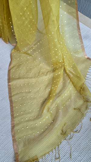 'TAVISHI - LIME YELLOW' Handwoven Resham Saree