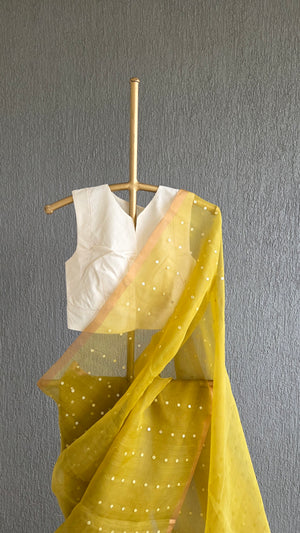 'TAVISHI - LIME YELLOW' Handwoven Resham Saree