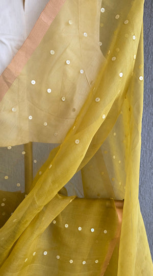 'TAVISHI - LIME YELLOW' Handwoven Resham Saree