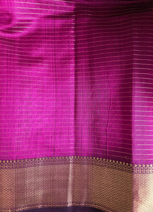 'ASHA: BERRY' Handwoven Silk-Cotton Maheshwari Saree