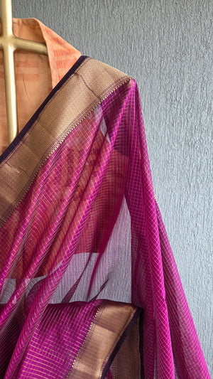 'ASHA: BERRY' Handwoven Silk-Cotton Maheshwari Saree