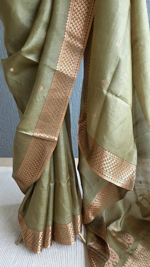 'SAMYUKTA: OLIVE' Handwoven Tussar Saree