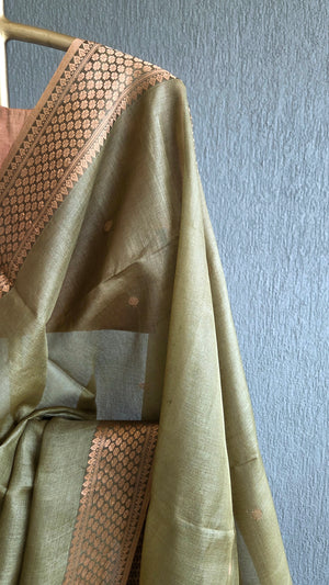 'SAMYUKTA: OLIVE' Handwoven Tussar Saree