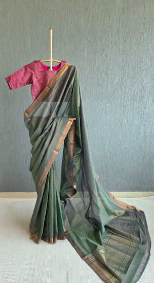 'CHARULATA: GREEN' Handwoven Cotton Mangalagiri Saree