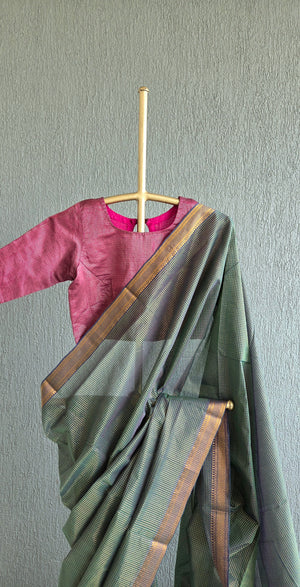 'CHARULATA: GREEN' Handwoven Cotton Mangalagiri Saree