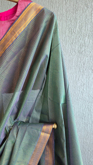 'CHARULATA: GREEN' Handwoven Cotton Mangalagiri Saree