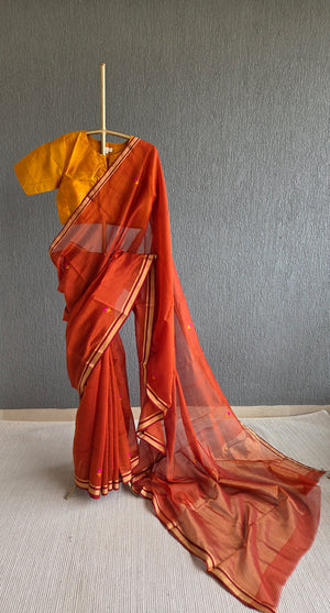 'SELENE: RUST' Handwoven Silk-Cotton Chanderi Saree