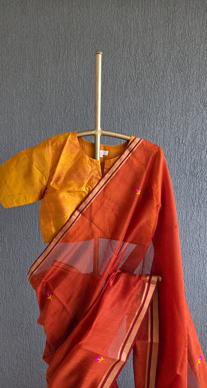 'SELENE: RUST' Handwoven Silk-Cotton Chanderi Saree