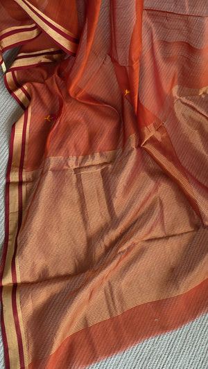 'SELENE: RUST' Handwoven Silk-Cotton Chanderi Saree