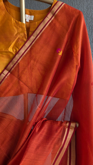 'SELENE: RUST' Handwoven Silk-Cotton Chanderi Saree