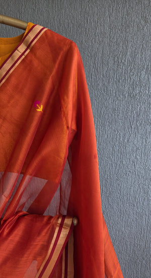 'SELENE: RUST' Handwoven Silk-Cotton Chanderi Saree