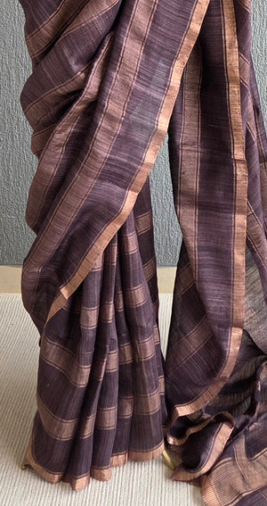 'OJASVI-DARK BROWN' Handwoven Matka Silk Saree