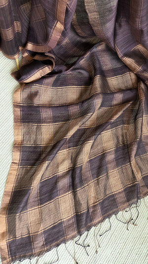'OJASVI-DARK BROWN' Handwoven Matka Silk Saree