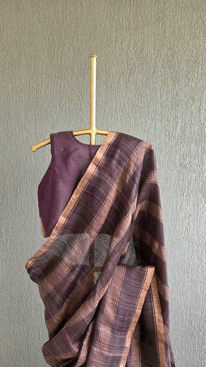 'OJASVI-DARK BROWN' Handwoven Matka Silk Saree