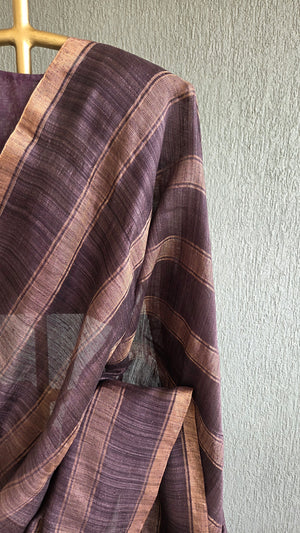 'OJASVI-DARK BROWN' Handwoven Matka Silk Saree