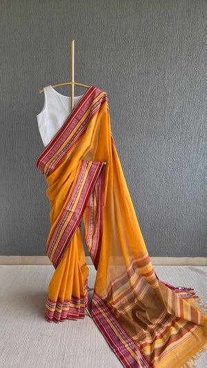 'ANWESHA: Mango Yellow' Handwoven Begumpuri Saree