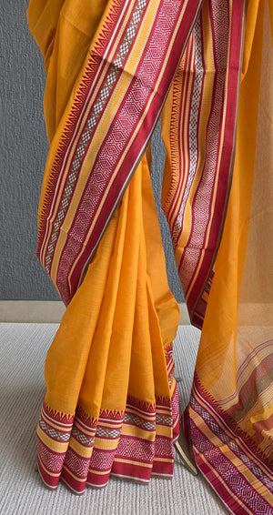'ANWESHA: Mango Yellow' Handwoven Begumpuri Saree