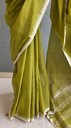 'RHEA: Olive-beige' Handwoven Begumpuri Cotton Saree