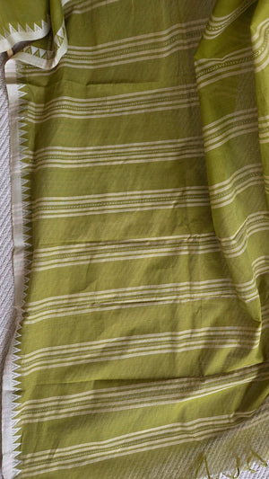 'RHEA: Olive-beige' Handwoven Begumpuri Cotton Saree