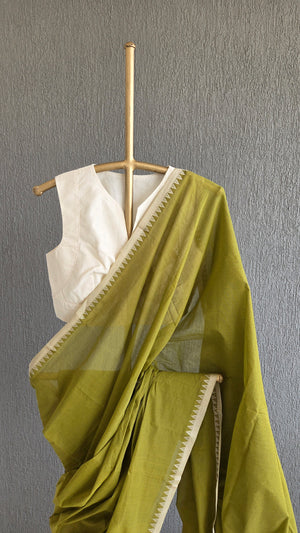 'RHEA: Olive-beige' Handwoven Begumpuri Cotton Saree