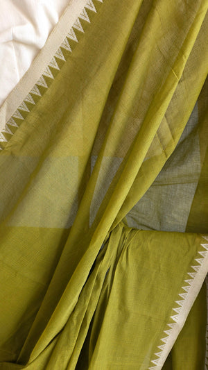 'RHEA: Olive-beige' Handwoven Begumpuri Cotton Saree