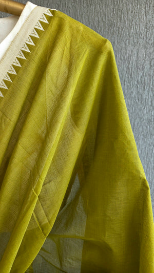 'RHEA: Olive-beige' Handwoven Begumpuri Cotton Saree