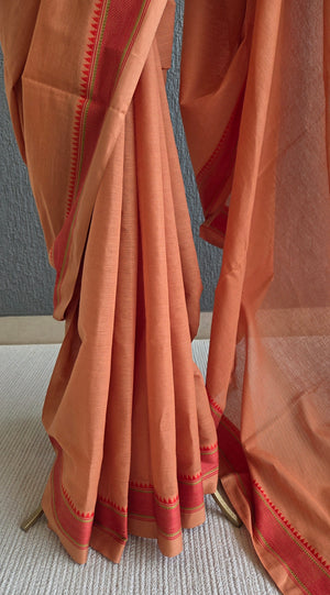 'KOYILI: LIGHT SALMON' Handwoven Begumpuri Saree